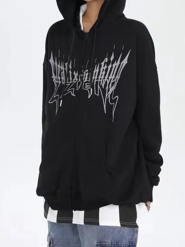 Übergroßer Fleece-Kapuzenpullover mit Devil Styling Wing-Print für Herren-1