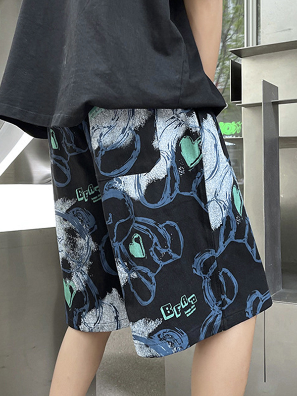 Herren-Shorts mit unregelmäßigem Cartoon-Bär-Print und Kordelzug-2