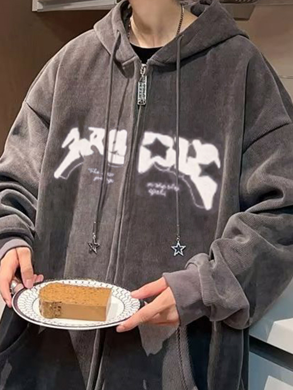 Beflockter, übergroßer Kapuzenpullover mit Sternenmuster für Herren-1