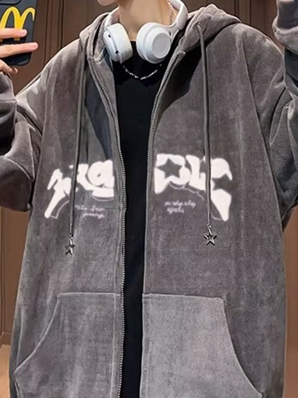 Beflockter, übergroßer Kapuzenpullover mit Sternenmuster für Herren-2